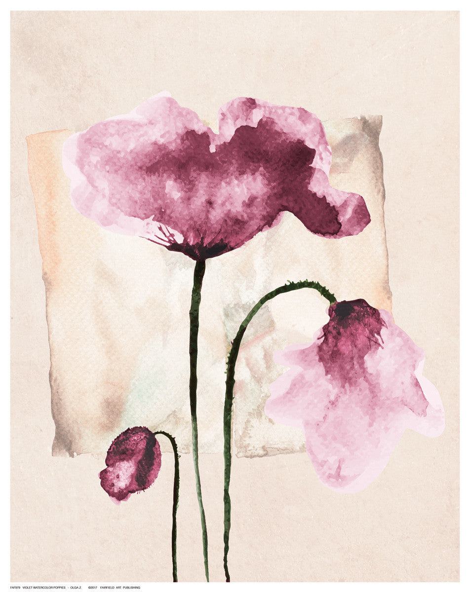 Violet Watercolor Poppies Floral by Olga Z. - FairField Art Publishing