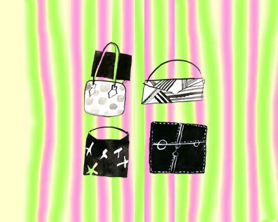 Quatre Sacs a Main sur Rose et Vert Posters by Anon - FairField Art Publishing
