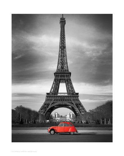 Retro Red and the Eiffel Tower (Small) Posters by Anon - FairField Art Publishing